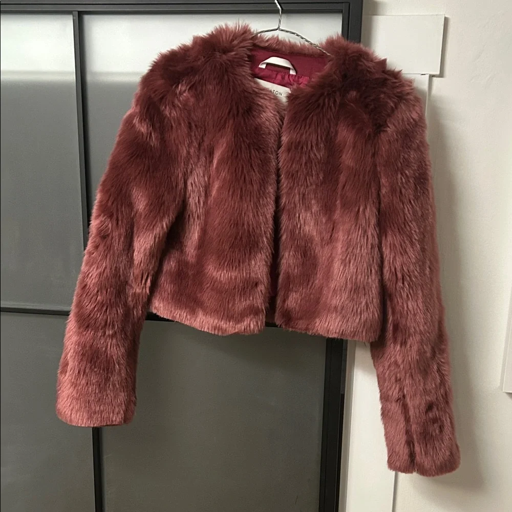 Babaton Teddy Jacket in Deep Burgundy - Picture 1 of 2